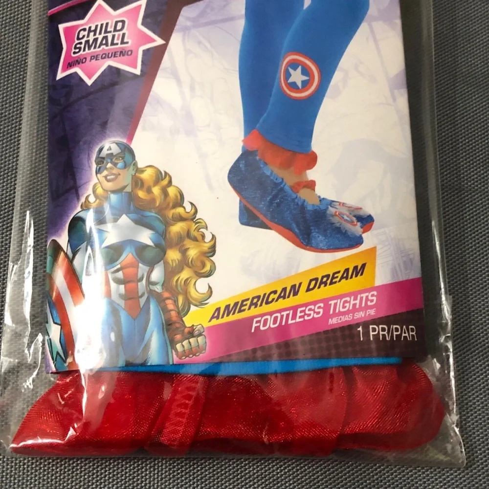 Girls Marvel American Dream Footless Tights Size Small Up To 55 lbs Costume New